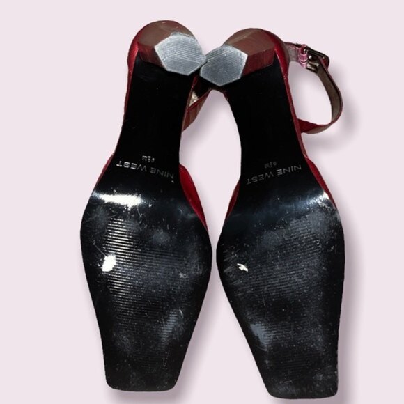 Vintage Nine West Square Toe Heels Red Y2K Ankle Strap Womens Size 9.5 - Picture 8 of 9